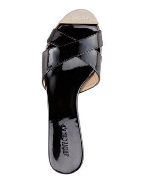 Jimmy Choo Black Patent Criss Cross Slide Wedge Sandal